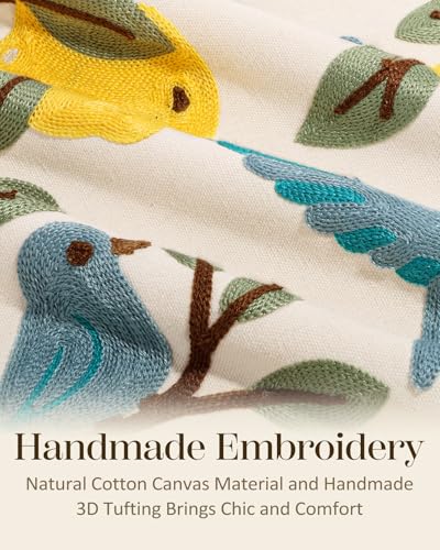 Embroidered Throw Pillow Covers 18x18 Inch - Set of 2 Summer Spring Boho Decorative Pillow Covers with Zipper for Living Room Couch Sofa Bed Aesthetic Design Bird Lemon Cushion Pillowcases - color: Bird Lemon, size: 18" x 18" (Pack of 2)