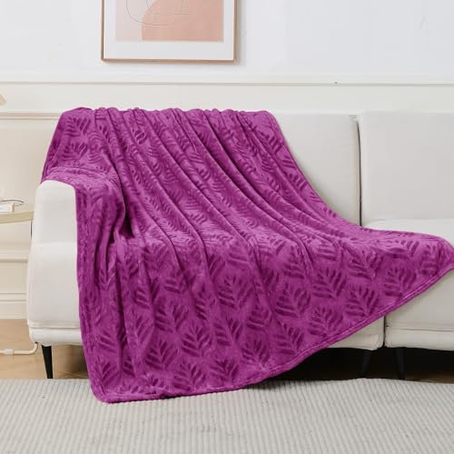 Exclusivo Mezcla King Size Fleece Blanket for Bed, Super Soft and Cozy Blankets All Season Use, Leaves Pattern, Plush Fuzzy Lightweight, Purple, 90x104 Inch - color: Purple, size: King(90"x104")