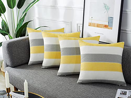 AmHoo Pack of 2 Farmhouse Stripe Check Throw Pillow Covers Set Case Cotton Linen Decorative Pillowcases Cushion Cover for Couch Bench Sofa 18x18Inch Yellow Beige - color: Yellow Beige, size: 18" x 18" (Pack of 2)