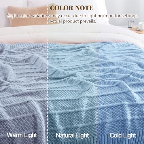 Carriediosa Knit Throw Blanket for Couch 50" X 60", Soft Cozy Stripe Pattern Cable Knitted Throws Fall Fluffy Textured Solid Home Decor Blankets Couch Cover for Bed Sofa, Light Blue - color: Light Blue, size: 50" X 60"