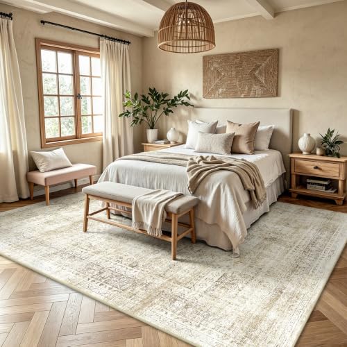 6x9 Area Rugs, Washable Vintage Retro Floral Rug for Living Room, Low Pile Non Slip Distressed Large Carpet for Bedroom, Dining Room, Office, Home (Beige) - color: I-beige, size: 6' x 9' (Rectangular)