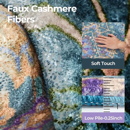 9x12 Area Rugs for Living Room, Machine Washable Low Pile Rug, Non Slip Backing Boho Rugs for Bedroom, Printed Soft Vintage Carpet Teal Green Purple 9 x 12 - color: 15/Teal/Harvest Gold/Violet/Azure, size: 9' x 12' (Rectangular)