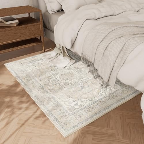 2x3 Washable Area Rugs for Entryway: Boho Small Rug Non Slip Door Mat Indoor Entrance Soft Low Pile Faux Wool Throw Rugs for Inside Front Door Floor Entry Bedroom Bathroom Kitchen Nursery Kids Room - color: Beige White and Black, size: 2' x 3' (Rectangula