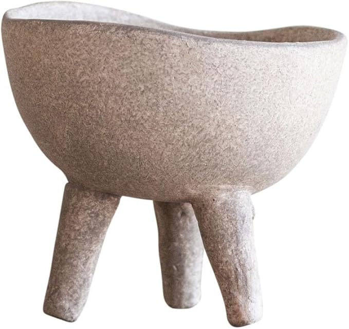 Creative Co-Op Round Terra-cotta Bowl with 3-Legs and Distressed Finish, Cream