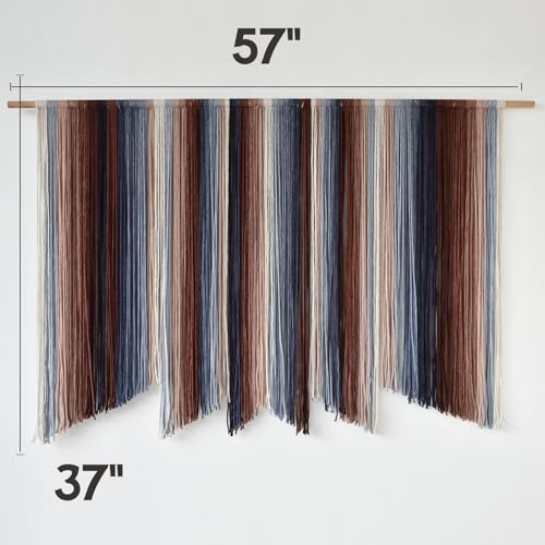 IOWER Macrame Wall Hanging Dip Dye Large Yarn Wall Art for Living Room Bedroom Boho Home Decor Modern 57" W x 35" L - color: Red, brown and white