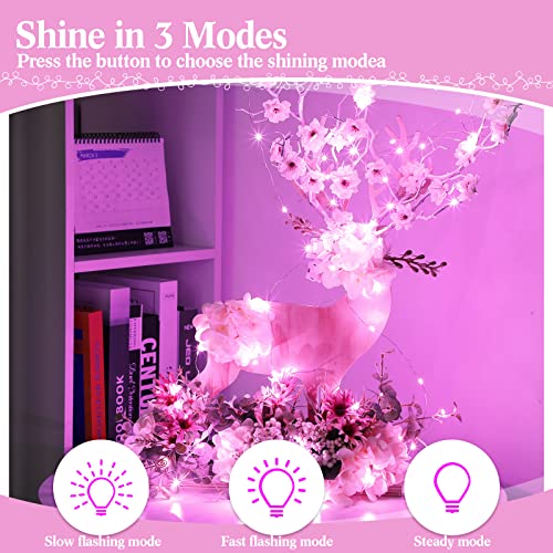 Hortsun 100 Packs Fairy Lights Battery Operated 3 Speed Modes, 7 Ft/ 2 M 20 LED Battery String Mini Waterproof Wire Twinkle Lights Bulk for Wedding Party Birthday Vases Decor (Pink Light) - color: Pink Light