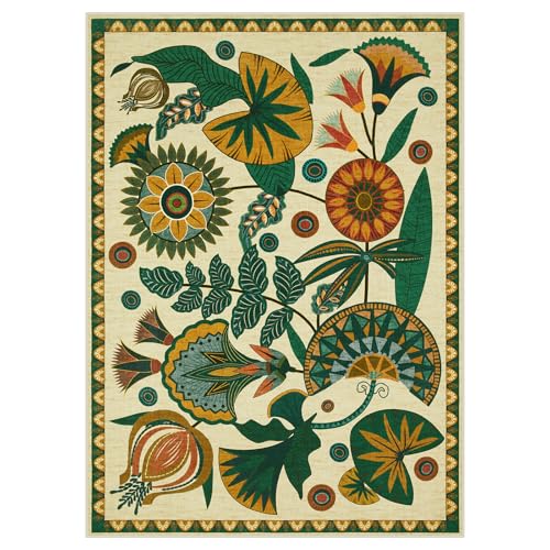 Joydeco Egypt Floral Boho 5x7 Area Rugs for Living Room, Washable Beige Area Rug for Bedroom Playroom Non Slip, Vintage Soft Indoor Carpet for Kitchen Dining Room Entryway Office - color: Beige, size: 5' x 7' (Rectangular)