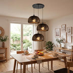 Black Bamboo 3 Light Fixtures Cluster Rattan Pendant Light Hand Woven Wicker Chandelier Boho Ceiling Hanging Light for Kitchen Stairway Hallway Dining Room Foyer - color: Black Bamboo, 3-Ligh