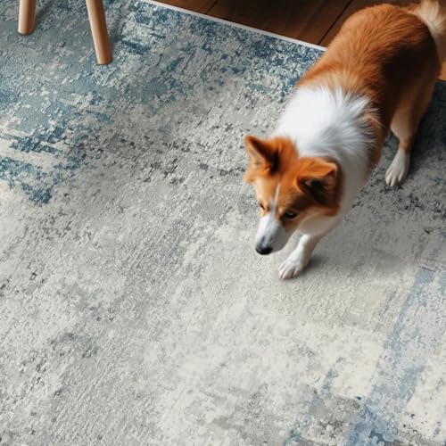 Modern Abstract Runner Rug 2x5: Washable Non-Slip Hallway Runner for Entryway, Kitchen - Soft Low-Pile Carpet with Rubber Backing, Throw Rugs for High Traffic Areas 2x5 Blue - color: Blue, size: 2' x 5' (Rectangular)