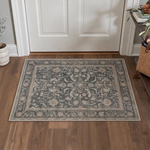 Bavni 2x3 Entryway Rug Bathroom Rugs for Front Door Bedroom Bathroom Kitchen, Washable Vintage Oriental Floral Carpet, Lightweight Rug with Non Slip Backing, Dusty Charcoal - color: Dusty Charcoal, size: 2' x 3' (Rectangular)