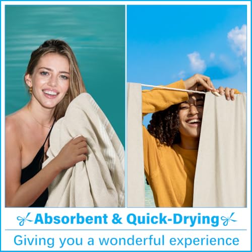 Vikumond Oversized Turkish Beach Towel Blanket XXL Cotton Sandproof Towels Boho Woven Extra Large Big Sand Free Giant Throw Blankets Huge Quilt XL Picnic Camping Necessities Cloud for Adult Gifts - color: Z Beige Mtb, size: Xxxl(88x82 In,224x208 Cm)