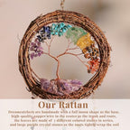 Dream Catcher - Dreamsum 7 Chakra Tree of Life Dream Catcher Native Boho Dreamcatcher Rattan Wall Decor, Handmade Natural Rattan Brown Crystal Hanging Decor for Bedroom Living Room (Dark Brown) - style: Rattan-Crystal