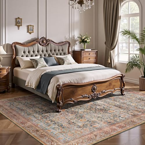 5x7 Area Rugs - Washable Vintage Retro Living Room Rug, Soft Ultra Thin Non Slip Low Pile Traditional Distressed Boho Carpet for Bedroom Dining Room Nursery Home Office, Rust Clay - color: A-rust Clay, size: 5x7