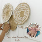 Wicker Wall Decor Set – Boho Basket Wall Art, Natural Woven Wall Art for Living Room Bedroom, Seagrass Decorative Plates For Wall Hanging, Flat and Lightweight - size: Medium