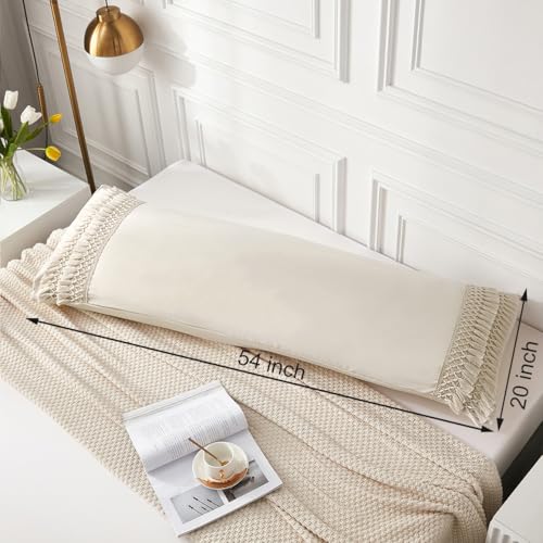 MOVE OVER Beige Tassel Body Pillow Cover 20x54 Body Pillow Cover Boho Chic Macrame Tassel Decor Pillow Covers with Pocket Closure - color: Beige Tassel, size: Body, 20" x 54" (Pack of 1)