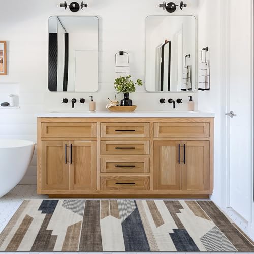 ReaLife Rugs Machine Washable Area Rug Runner - Living Room Bedroom Bathroom Kitchen Entryway Office - Non-Slip Baking Low Pile Stain Resistant Premium - Modern Geometric - Theo - Beige 2'6" x 6' - color: Theo - Beige, size: 2'6" x 6' (Rectangular)