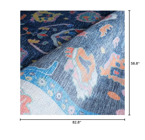 Fame Rugs Blue Modern Oushak Rug 5x7, Washable Vintage Turkish Colorful Oriental Antique Inspired Area Rugs, Luxury Living Room Bedroom (387BNB, 5' x 7') - color: 387bnb, size: 5' x 7' (Rectangular)