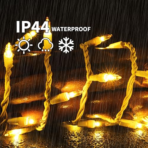 LAMPHOME Yellow Easter Lights 100 Count 19.6 Feet Incandescent Bulb Mini Golden String Lights for Indoor Christmas Tree Garland Birthday Wedding Party Festival Decoration, White Wire - color: Yellow-White Wire