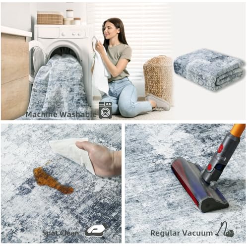 Machine Washable Runner Rugs for Kitchen: 2'x6' Hallway Runner Rug Non Slip Floor Rug with Rubber Backing Faux Wool Soft Low Pile Non Shedding Carpet Runners for Entryway Bedroom Bathroom Farmhouse - color: Blue and Gray, size: 2' x 6' (Rectangular)