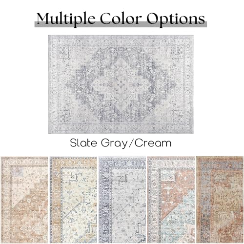 Washable Indoor Front Door Mat, Non Slip Vintage Slate Grey Blueish Gray Cream Boho Farmhouse Area Rugs 3x5 Boho Doormat for Entryway Floor Bathroom, Light Grey/Gray - color: Slate Gray/Cream, size: 3' x 5' (Rectangular)