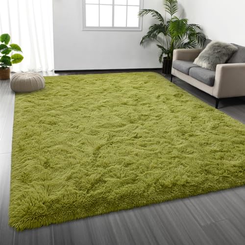 Deerhoo Large Shag Area Rugs 5 x 8, Plush Fuzzy Rugs for Living Room, Ultra Soft Fluffy Furry Rug for Bedroom, Indoor Carpet Nursery Rugs for Kids Room Home Decor, Green - color: Grass Green, size: 5 x 8 ft