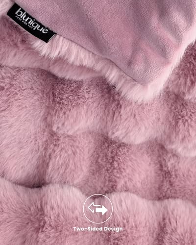 Ultra Soft Cozy Faux Fur Throw Blanket, Fuzzy Plush Thick Bubble Blanket, Oversize Luxury Fluffy Blanket for Couch, Sofa, Bedroom, and Living Room,50x60 Inches,Pink - color: Pink, size: Throw