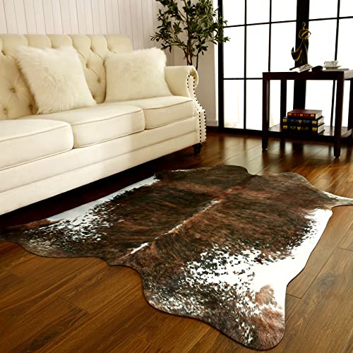 BENRON Faux Cowhide Rug, Western Cow Hide Rugs for Living Room Bedroom Home Decor, Non Slip Cute Rug with Irregular Animal Skins and Hides, Olive Green, 4.6 x 5.2ft - color: Olive Green, size: 4'7" x 5'2" (Irregular)