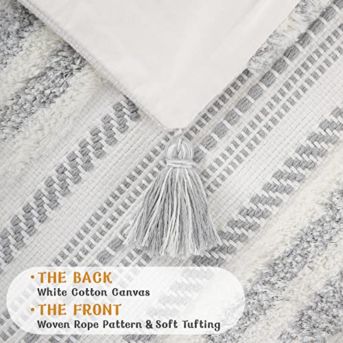 decorUhome Summer Decorative Boho Throw Pillow Covers 20x20 Set of 2, Accent Neutral Textured Tufted Pillow Covers Striped for Couch Bed Sofa Living Room, Grey and Cream White - color: Grey and Cream White, size: 20" x 20" (Pack of 2)