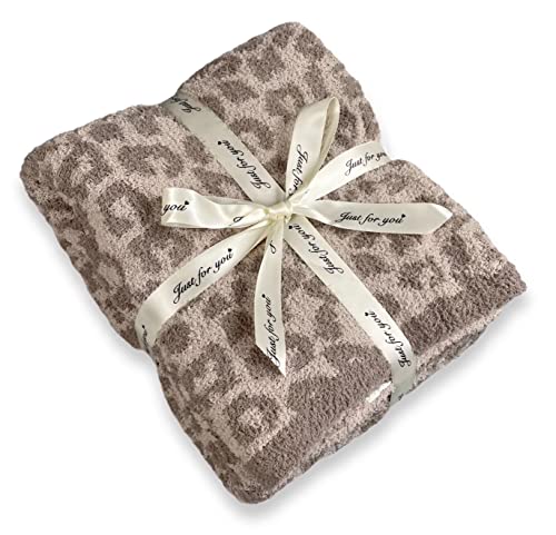 Soft Fuzzy Fluffy Leopard Knitted Throw Blanket,Cozy Plush Fleece Comfy Microfiber Blanket for Couch Sofa Bed,Linen/Warm Gray - color: Linen/Warm Gray, size: 50"x60"