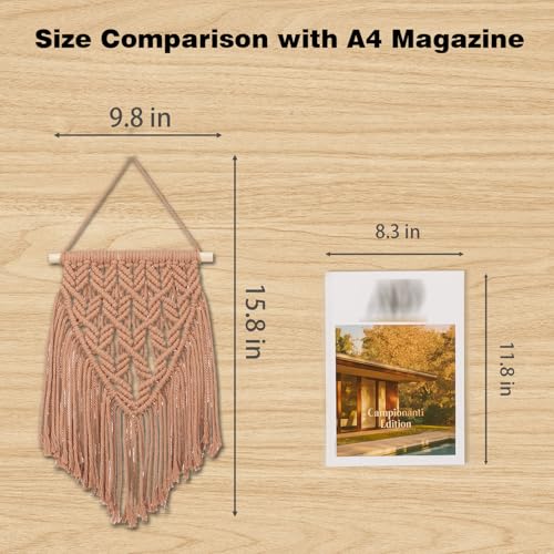 Small Macrame Wall Hanging Decor Boho Tapestry for Bedroom Living Room Dorm Nursery and Office, Cute Aesthetic Wall Art for Small Spaces for Teen Girls and Home Decor (Toffee Brown, 16*10 Inch) - color: Toffee Brown