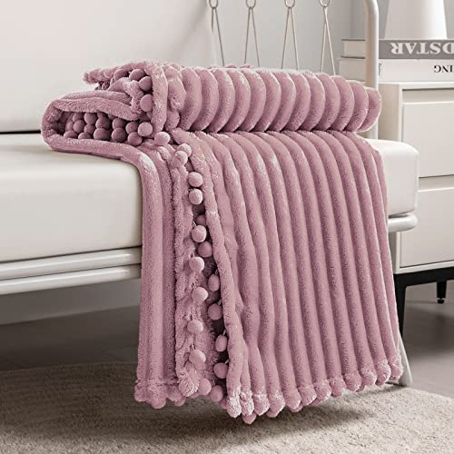 DISSA Fleece Blanket Twin Size – 60x80, Pink - Soft, Plush, Fluffy, Fuzzy, Warm, Cozy – Perfect Throw for Couch, Bed, Sofa - with Pompom Fringe - Flannel Blanket - color: Pink, size: 60x80"
