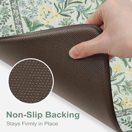 Collive Anti Fatigue Mats for Kitchen Floor, Cushioned Waterproof Sink Rug Set of 2 Spring Floral Kitchen Mat Comfort Non Skid Standing Rug for Office, Desk, Laundry, 17"x30"+17"x59" - color: Teal, size: 17.3"x59"+17.3"x29"