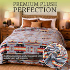 Sacred Thread Aztec Blanket Fleece, Reversible Native American Blanket, Western Throw, Native American Western (Grey Flannel), Full (60”x80”) - color: Grey Flannel, size: Full (60”x80”)