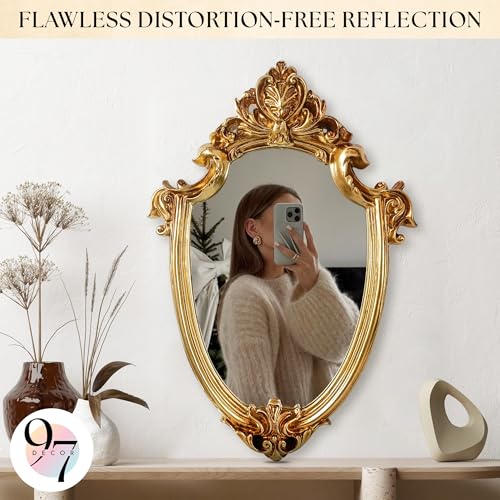 97 Decor Decorative Gold Wall Mirror Vintage Decor - Small Antique Mirror for Table Top and Wall Mounting, Ornate Vintage Mirrors Frame for Home, Bedroom, Makeup Room (11.6x9 Inch) - color: Royal Shield