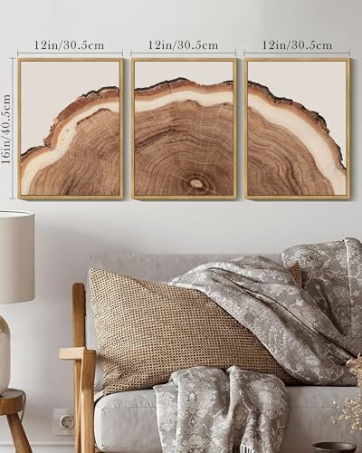 Drsoum Vintage Retro Tree Rings Wood Framed Wall Art Modern Wood Stump Nature Rustic Artwork Bedroom Living Room Ready to Hang 12x16in Natural Framed - color: Flower Boho Wall Art, size: 16L" x 12W", Natural Framed
