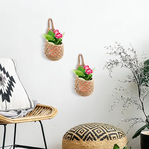 6 PCS Small Hanging Planters for Indoor Plants, Handmade Plant Hanger for 3.9" Pot, Woven Hanging Wall Plant Holder Basket for Succulents, Air Plants and Herbs, Boho Home Garden Decor