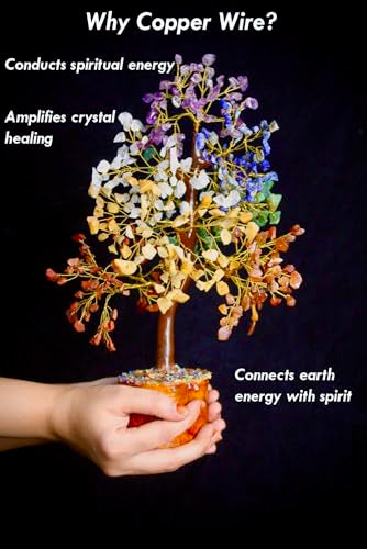 Crystal Tree of Life - 7 Chakra Healing Crystal Bonsai Tree for Home & Office Decor | Handmade Gemstone Money Tree for Positive Energy, Good Luck & Wealth | Spiritual Birthday Gift for Women & Mom - color: 7 Chakra Gold Wire