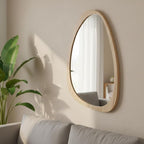 Asymmetrical Wood Frame Wall Mirror, Irregular Organic Decorative Wall-Mounted Mirror for Living Room, Bedroom & Entryway, Modern Mid-Century Boho Accent Mirror 24" x 35"