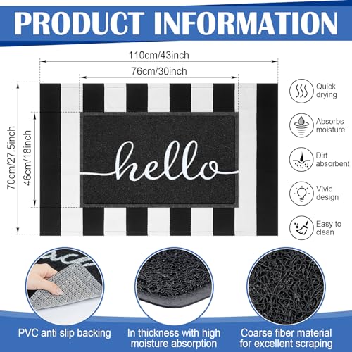 Geelin 2 Pcs 30'' x 18'' Doormat 43'' x 27.5'' Black and White Layered Rug for Front Door Mat Outside Entrance Welcome Door Mats for Indoor Outdoor Entryway Porch Decor(Stripe Hello) - style: Stripe Hello