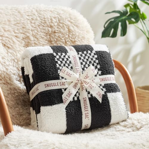 Snuggle Sac Checkered Blanket, Black White Throw Blanket for Couch Plaid Microfiber Fluffy Warm Fuzzy Cozy Soft Throw Blanket Reversible Checkered Blankets for Sofa, Chair, Bed, Twin(60"x80") - color: Checker Black White, size: Twin(60"x80")