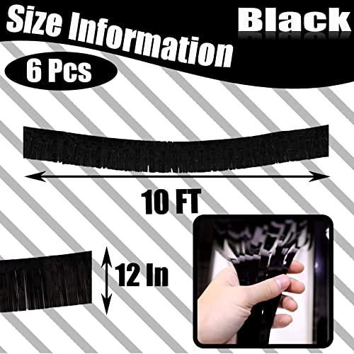 6 Pack 10 Feet Foil Fringe Garland Metallic Tinsel Streamers Banner Wall Hanging Curtain Backdrop Banner for Parade Floats, Thanksgiving, Christmas, Birthday, Halloween Party Decorations(Black) - color: 6 Pack Black