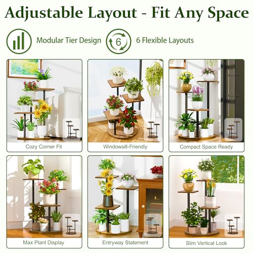 3 Tier Wood Plant Stand Indoor Outdoor, Wood Tall Plant Rack, Heavy Duty Wrought Iron Flower Pot Stand, Planter Display Rack for Living Room Balcony Garden Patio - BlackSquare - color: BlackSquare, size: 3-tiers
