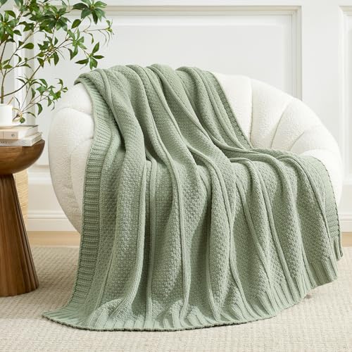 Amélie Home Premium Chenille Throw Blanket, Soft Cozy Moss Stitch Knit Blanket for Couch, Sofa, Chair, Home Decor, Sage Green 50"x60" - color: Sage Green, size: 50" X 60"