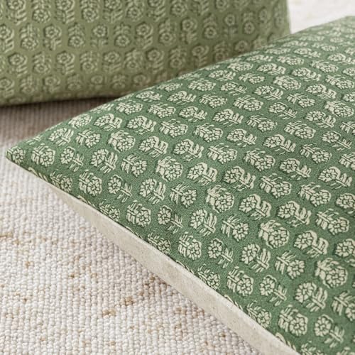 Foindtower Set of 2 Decorative Neutral Floral Print Throw Pillow Covers Vintage Accent Farmhouse Cushion Covers Boho Home Decor For Sofa Chair Couch Bedroom Living Room Outdoor,18×18 Inch,Forest Green - color: Forest Green, size: 18" x 18" (Pack of 2)