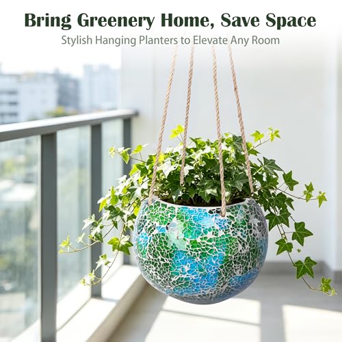 Hanging Planter Mosaic Garden Pot Small Flower Pot for Indoor Plant Disco Ball Hanging Planter with Drainage Green - color: Green