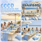 Beeveer 91 x 71 Extra Large Outdoor Boho Picnic Blanket with Table Runner Light Blue, 6 Throw Pillow Covers 6 Napkins Woven Cotton Yarn Oversize Beach Blanket Washable Picnic Camp Wedding - color: Light Blue