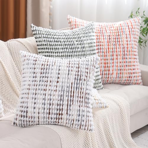 LUOYEHK Boho Throw Pillow Covers 18x18 Inch Set of 2 Farmhouse Neutral Pillow Covers Chenille Tufted Pillowcase for Couch Sofa Bed Living Room, Brown White - color: Brown White, size: 18" x 18" (Pack of 2)