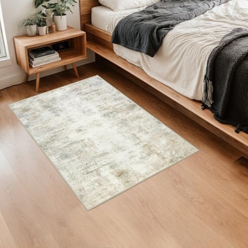 Capslpad Small Abstract Area Rug 2x3 Beige Entryway Washable Door Mat Indoor Entrance, Non Slip Throw, Printed Faux Wool Front for Foyer Kitchen - color: Beige, size: 2' x 3' (Runner)