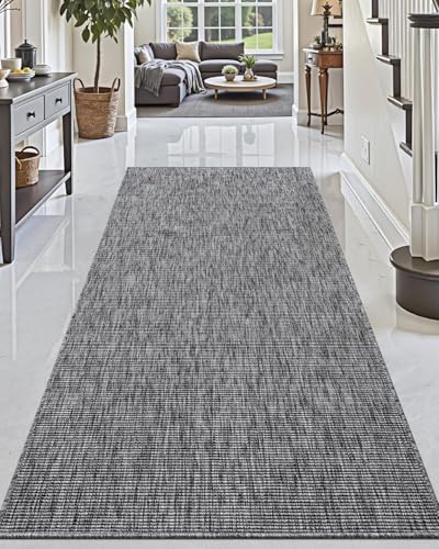 DEXI Hallway Runner Rug 3.3x6.7, Woven Braided Farmhouse Runner Carpet Indoor, Absorbent Thin Long Entryway Runners for Kitchen, Laundry Room, Patio Entrance, Dark Grey - color: Dark Grey, size: 3'3" X 6'7" (Rectangular)