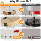 Lynnoland Set of 2 Touch Wood Table Lamps, Bedroom Lamps with 2 USB AC Outlet, 3-Way Dimmable Bedside Nightstand Lamps for Bedroom Living Room Nursery, 800 Lumens 2700K Bulbs Included - color: (2 Pack)Beige & Wood(Base)-2700K Bulbs Included